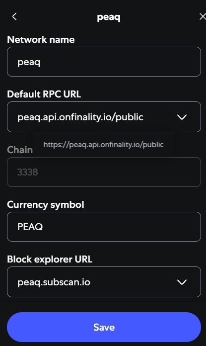 сеть peaq на metamask